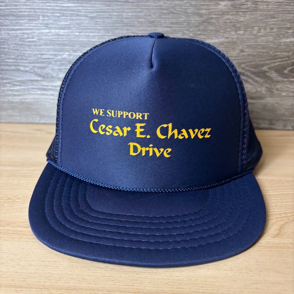 Vintage Cesar Chavez Hat Cap Snap Back Blue Trucker Minnesota Drive Adjustable